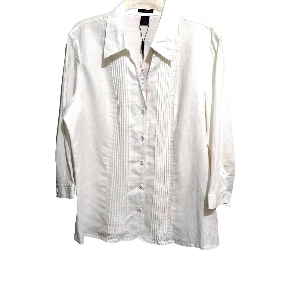 Sara Isabella Womens XL 100% Linen Blouse Button Up Breathable 3/4 Sleeve NEW
